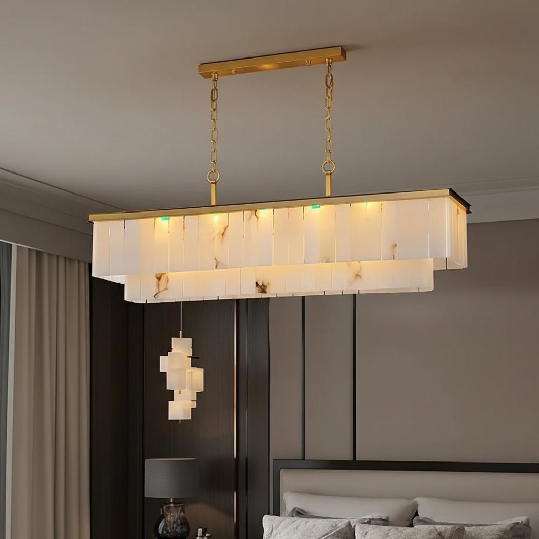 Copper marble rectangular chandelier
