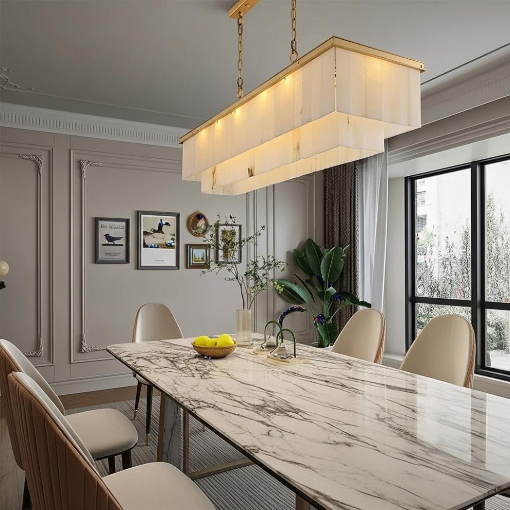 Copper marble rectangular chandelier