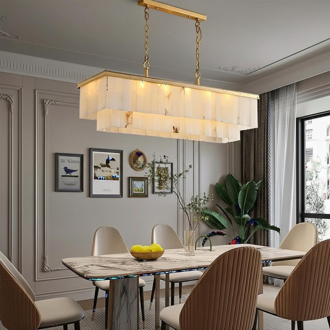 Copper marble rectangular chandelier