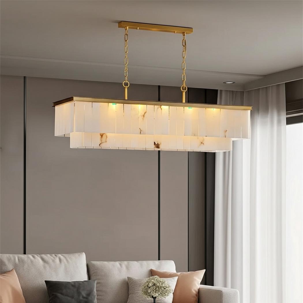 Copper marble rectangular chandelier