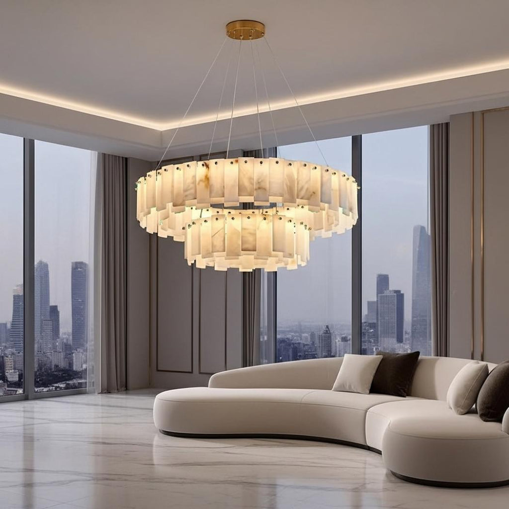 Natural Spanish marble copper chandelier
